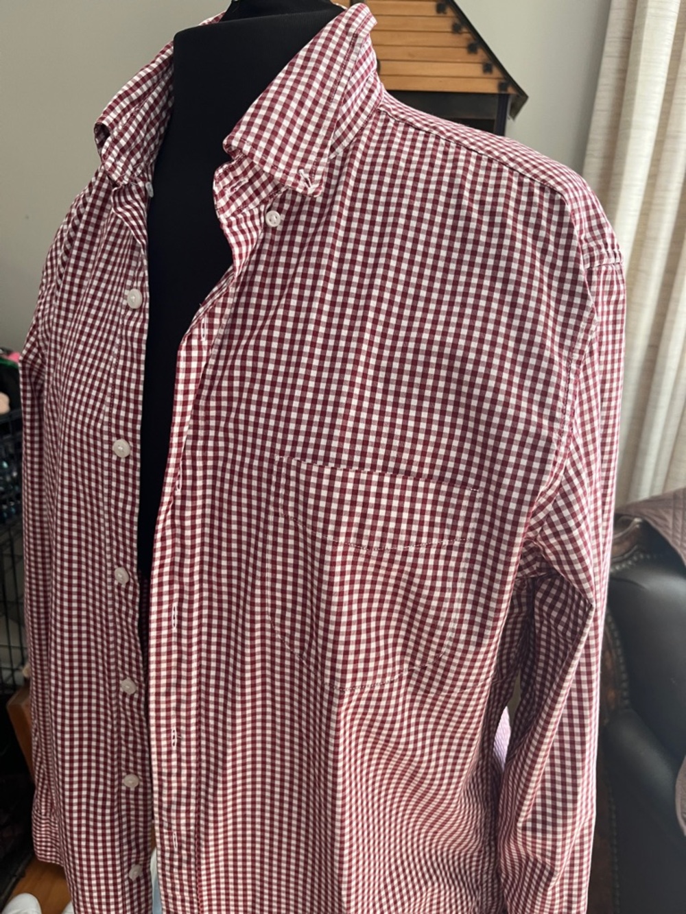 J. Crew Men's Red and White Gingham Button-Down Shirt